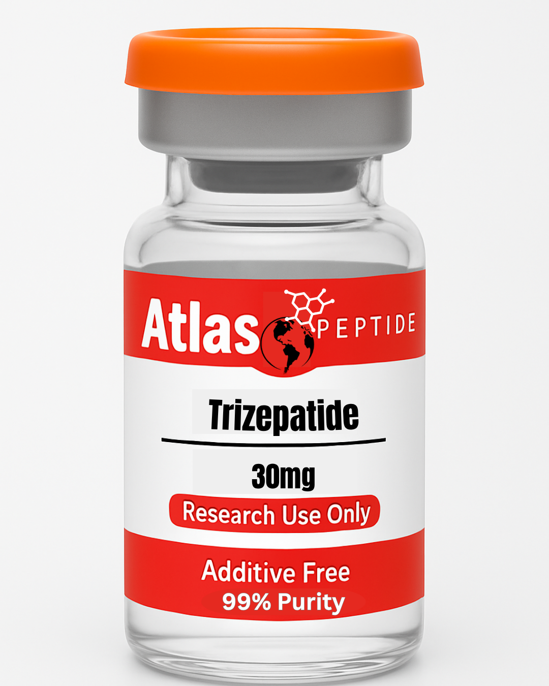 peptide vial labeled as trizepatide, dose is 30mg