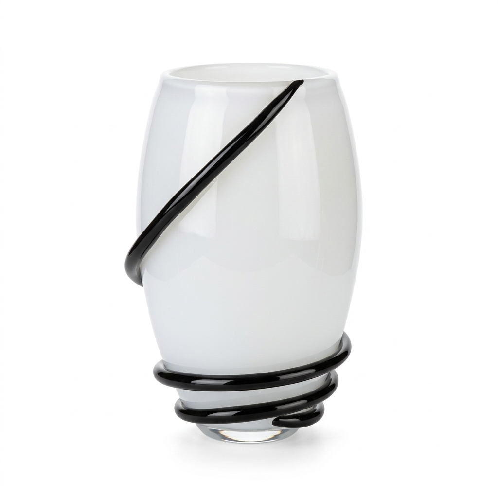Vaso De Murano Breton P&B Diâmetro 20cm X Altura 32cm