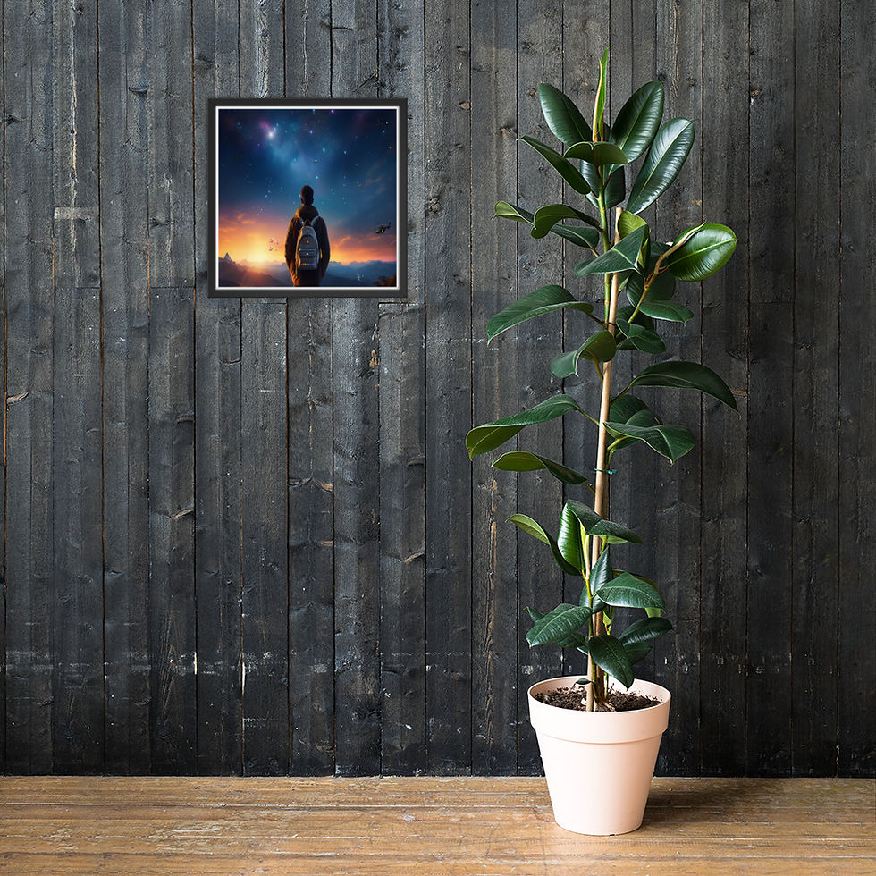 Thumbnail: framed Higher Self Starseed Artwork leaning against a brick wall, with cosmic wisdom, self-reflection, and interdimensional