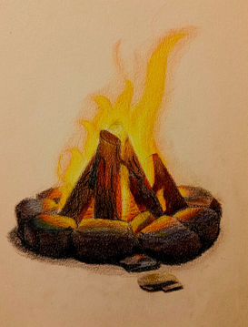 desenho de fogueira com pastel seco