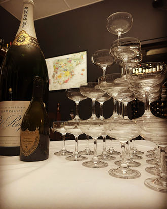 champagne tower of wine glasses