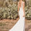 Thumbnail: Crepe Skirt Fit and Flare Gown with Beaded Venice Lace SZ 12