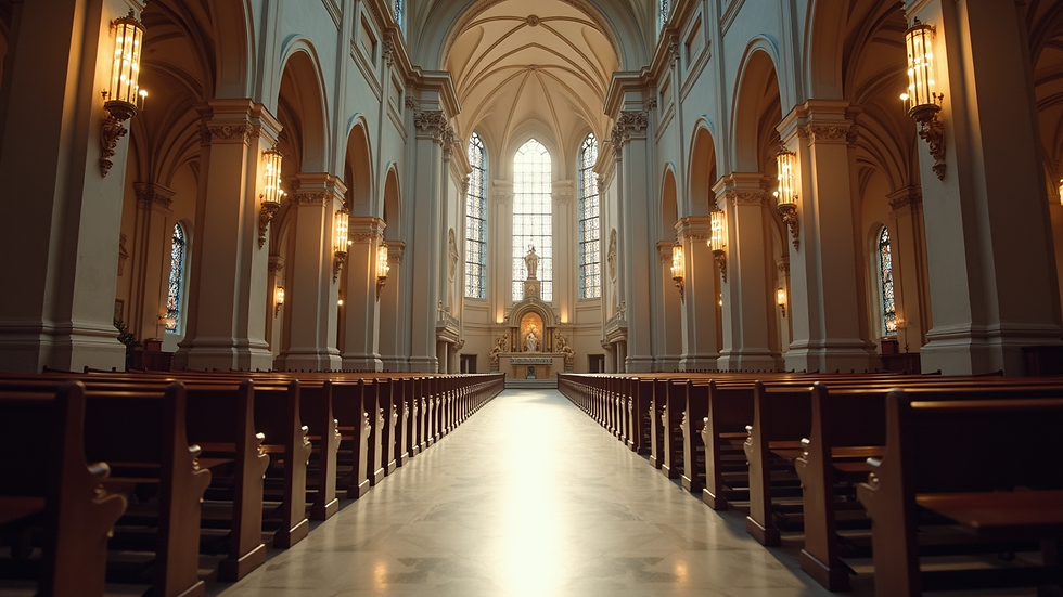Wide angle view of a grand basilica interior
