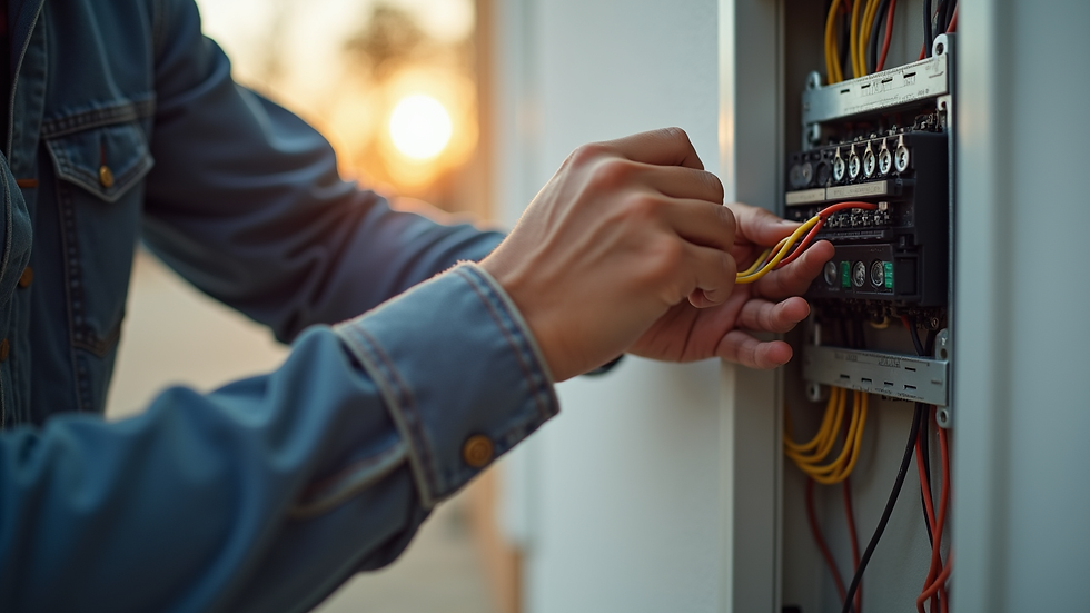 Close-up view of electrician wiring a residential circuit