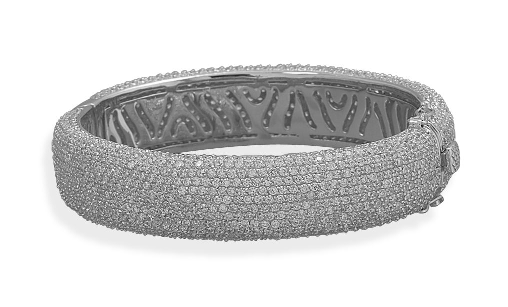 Rhodium Plated Hinged CZ Bangle