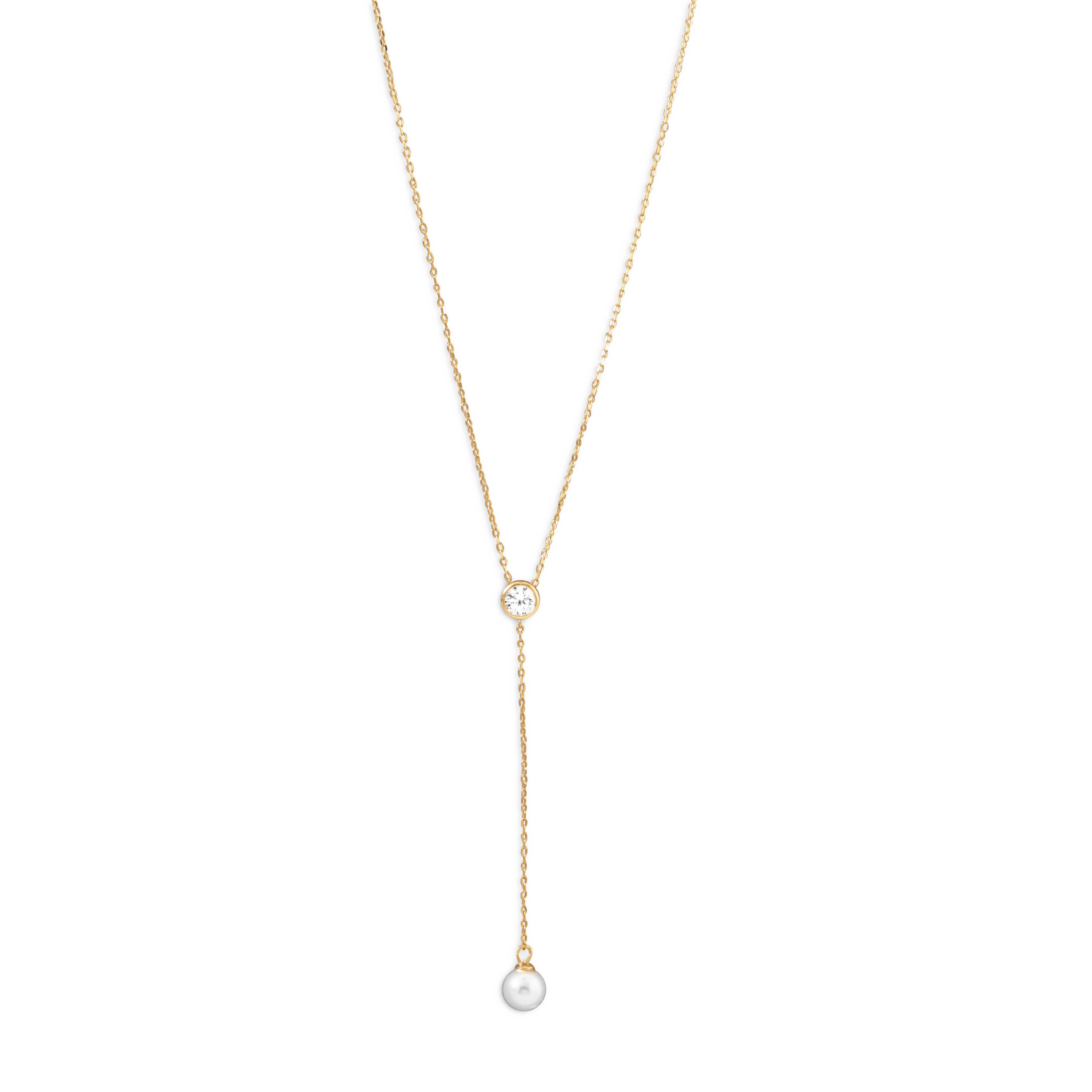 14K GLP .925 Necklace w/CZ & Imitation Pearl Drop