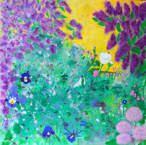 Grangpa`s garden, acrylic painting