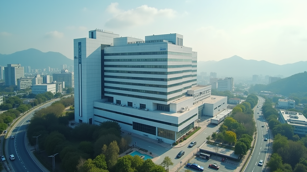 High angle view of a modern hospital building in South Korea