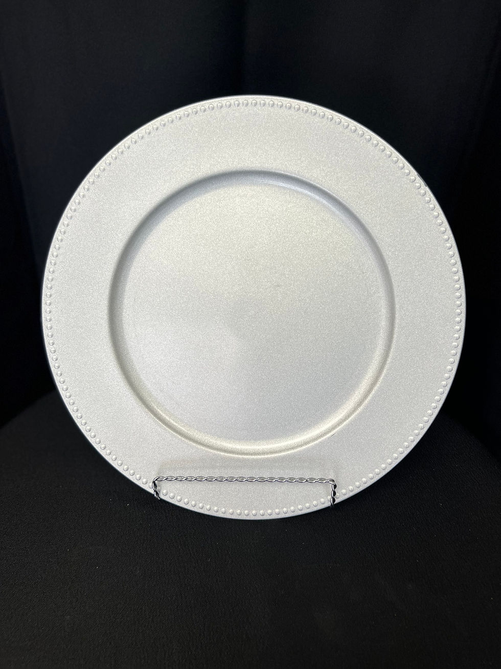 silver beaded acrylic charger