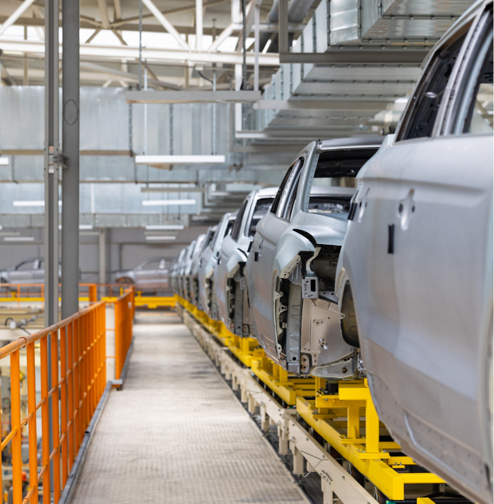 Factory with a production line of car parts