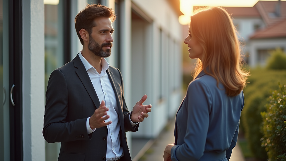 High angle view of a real estate agent showing a property to a client