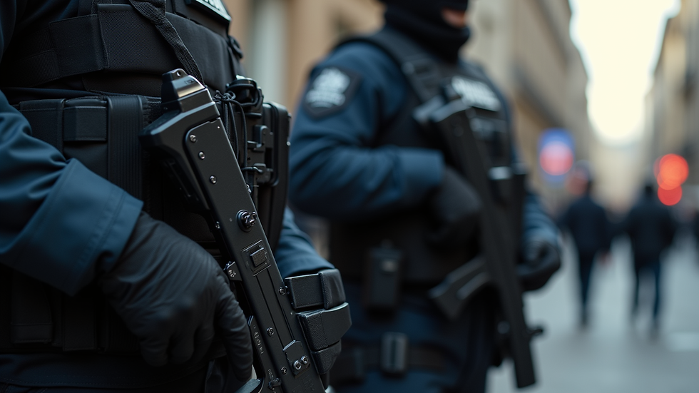 Close-up view of tactical gear and communication devices used by bodyguards
