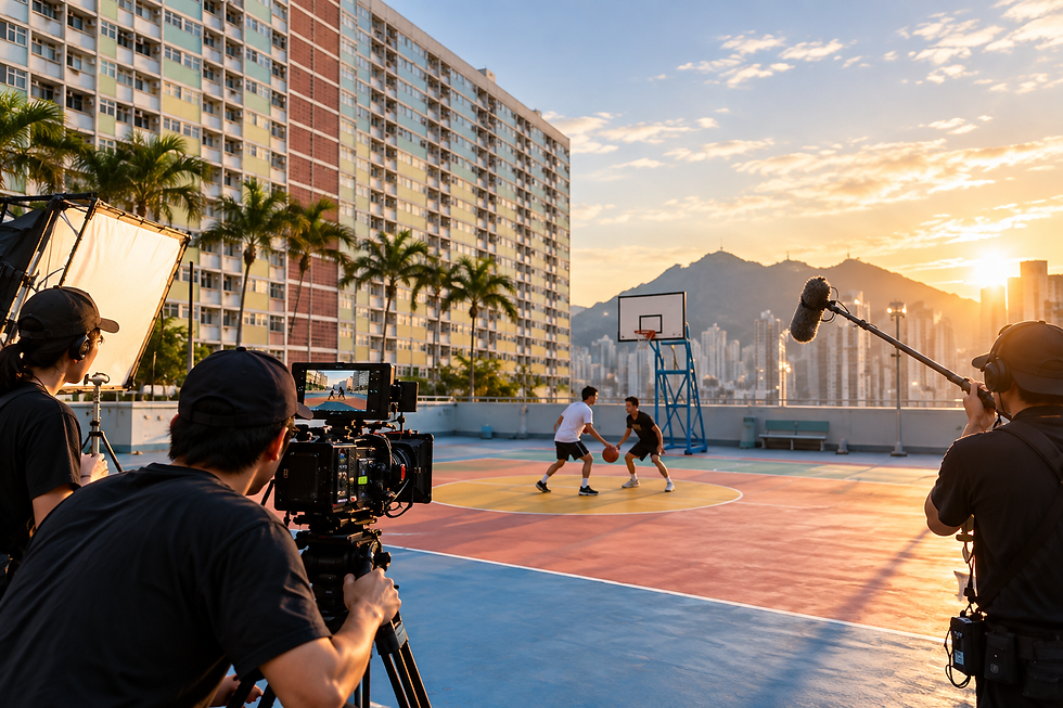 The rainbow blocks and the rooftop basketball court