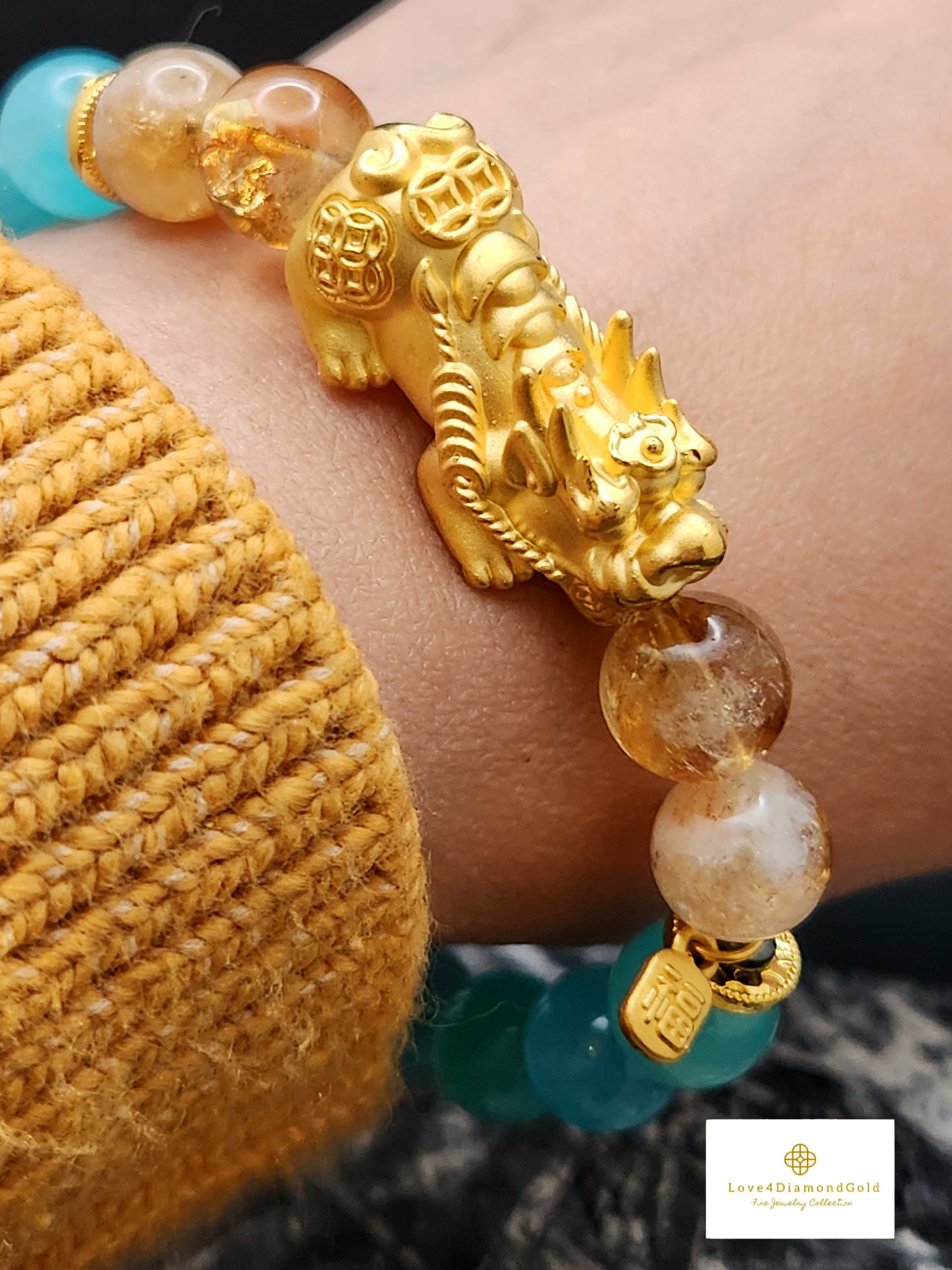 24 Karat Gold Pixiu Bracelet : Citrine Amazonite Hematite