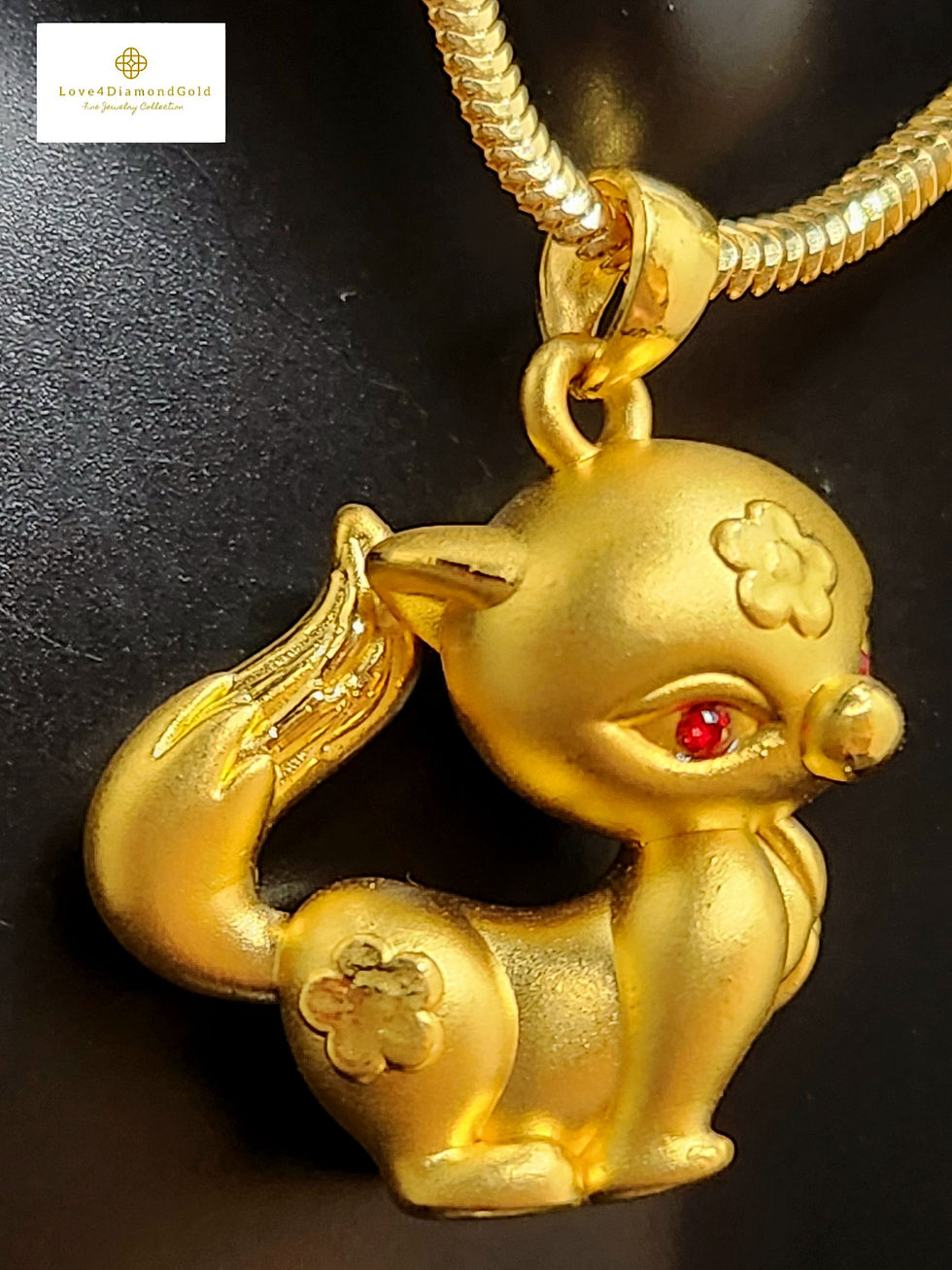 Thumbnail: Solid Gold  Fox Necklace : 24K Gold Pendant, 20" 18K Gold Chain