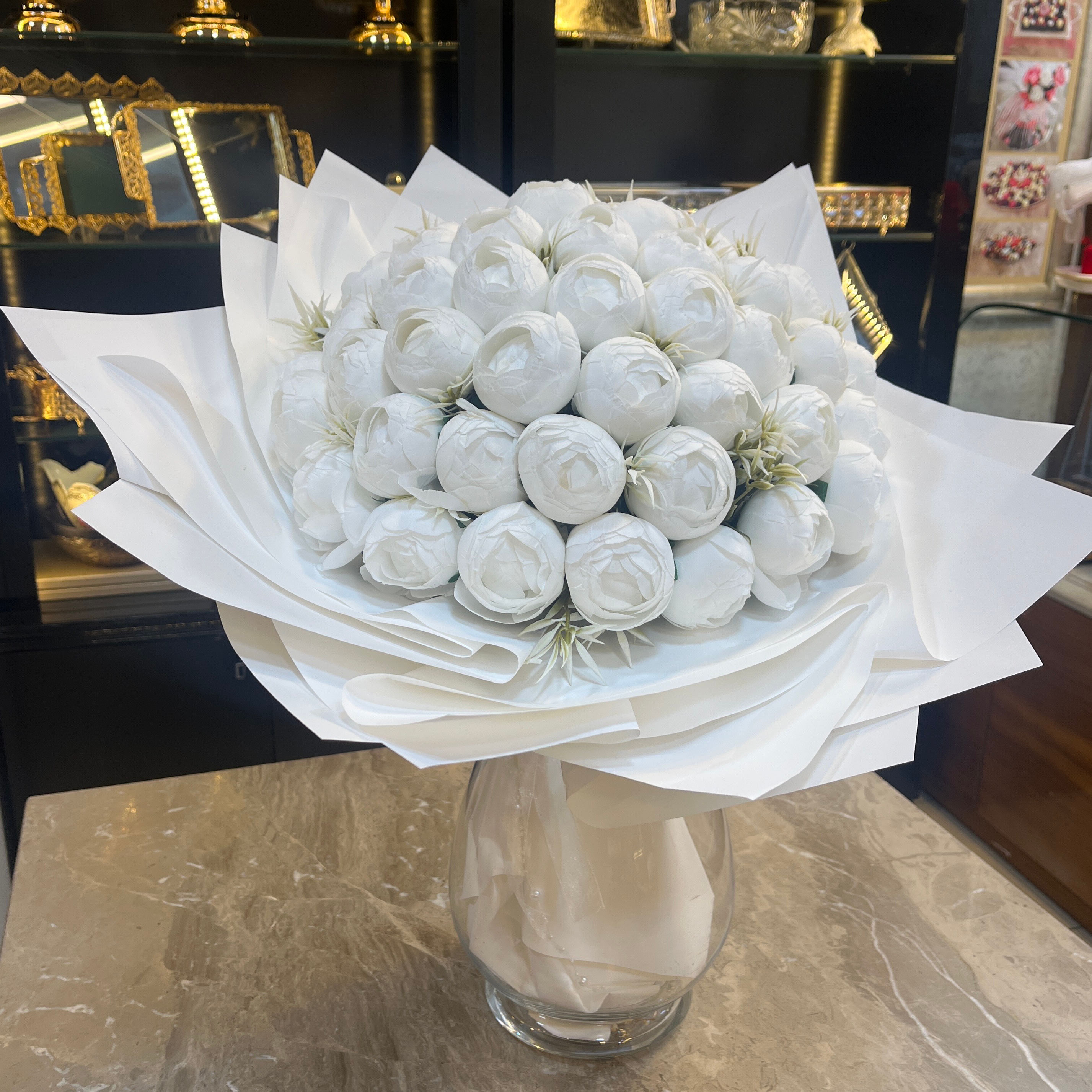 Beyaz Şakayık 50 adet Yapay Çiçek Buket – Söz, Nişan ve Sevgililer İçin