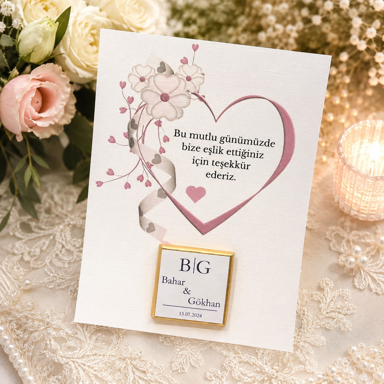 Düğün, Nikah, Söz, Nişan Çikolatası ve Teşekkür Kartı - No:10 - 35 adet