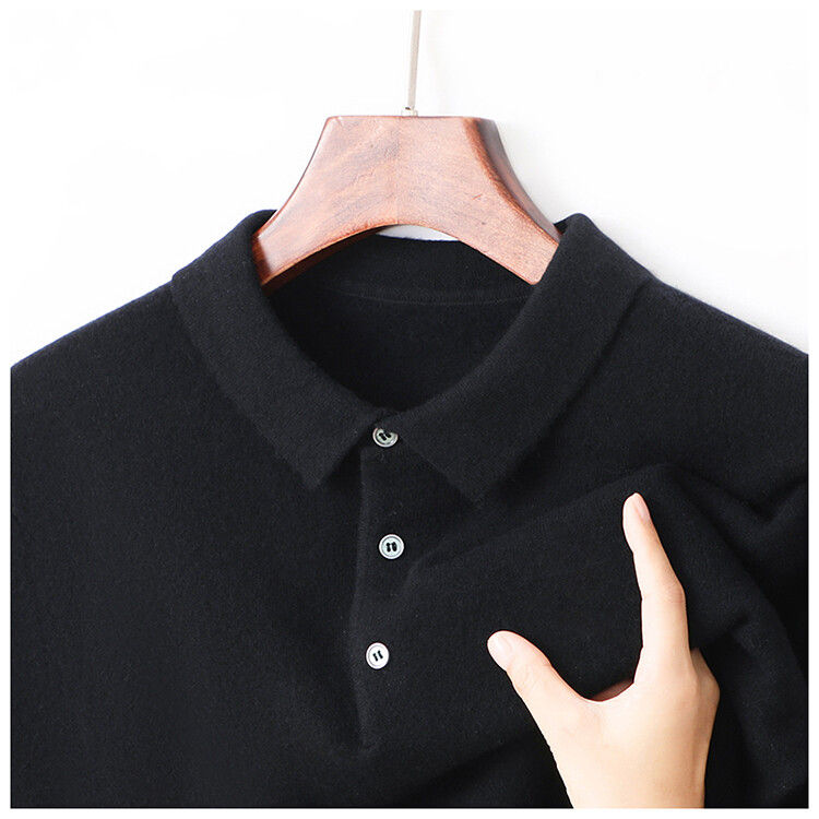 Thumbnail: 100% Wool. High-quality Men's Warm Sweater, Business Casual Stretchable POLO Shi