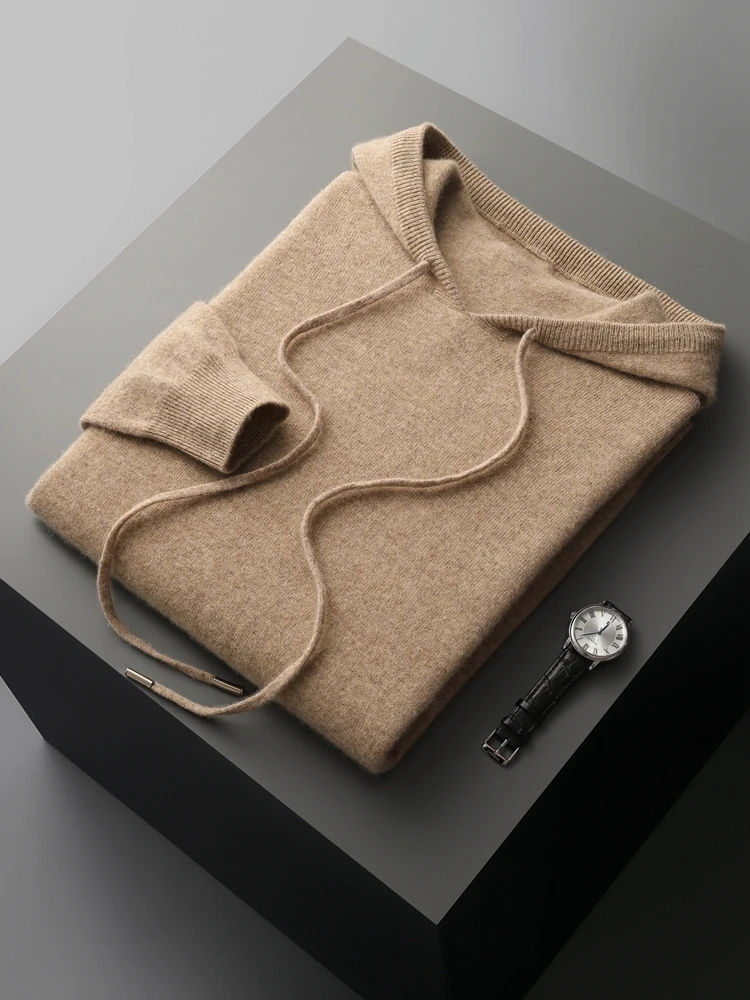 Thumbnail: 100% Merino Wool High Quality Men's Hoodies Spring Autumn Pullover Sweater Smart