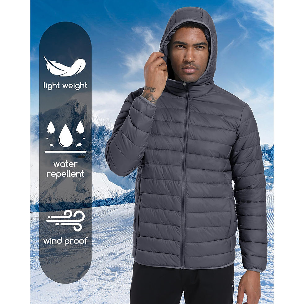 Thumbnail: TACVASEN Men's Hooded Puffer Jacket Waterproof Quilted Warmth Coat Autumn Winter