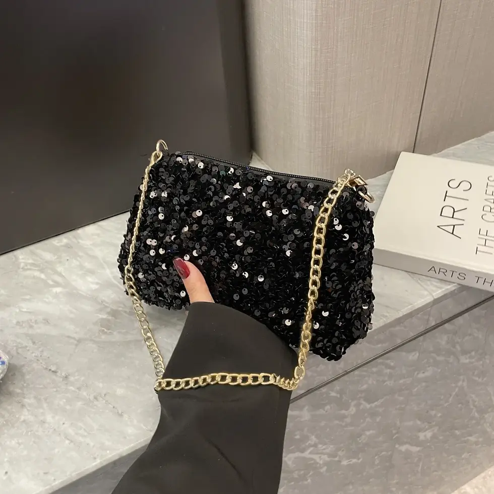 Thumbnail: Sequins Crossbody Chain Bag Simple INS Solid Color Sequins Shoulder Bag Underarm