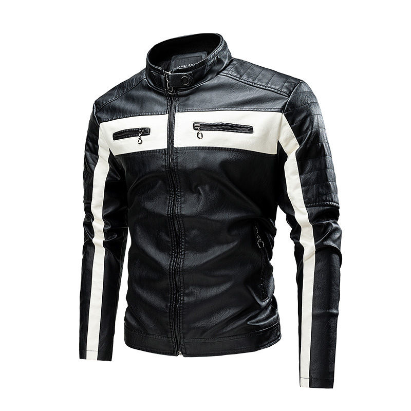Thumbnail: Men's Vintage Biker Leather Jacket Autumn Winter Retro Stand Collar Motorcycle P
