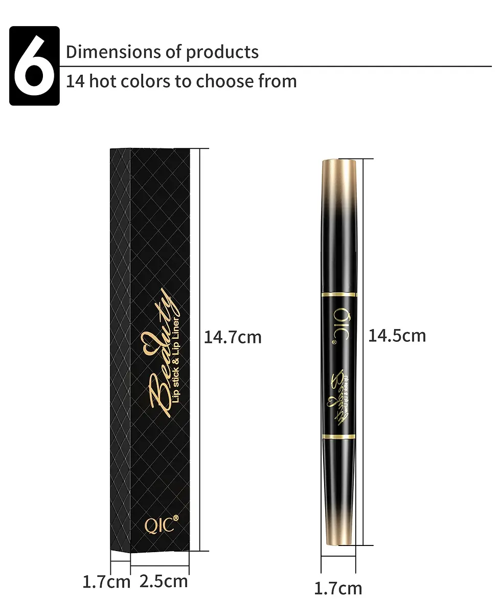 Thumbnail: QIC Double Ended Matte Lipstick & Lip Liner Nude 2 in 1 Lipliner Pencil Makeup L