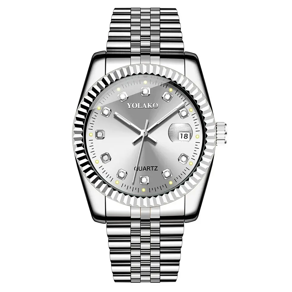 Thumbnail: Mens Gold Watches Calendar with Stainless Steel Band Fashion Business Quartz Wat