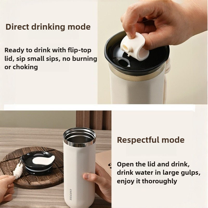 Thumbnail: Vacuum Coffee Tumbler 350ml, Stainless Steel Thermal Mug, Leakproof with Handle