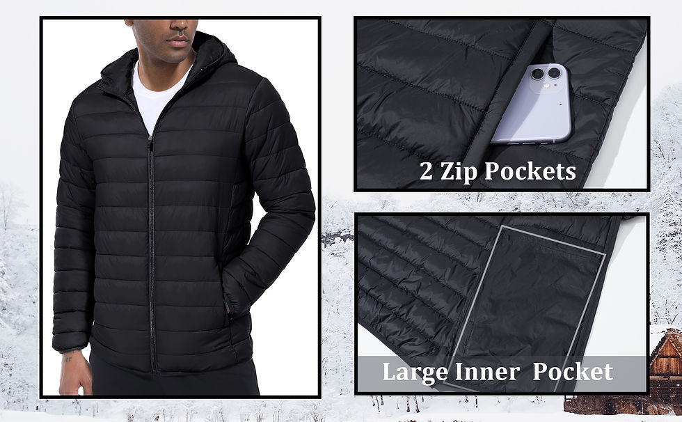 Thumbnail: TACVASEN Men's Hooded Puffer Jacket Waterproof Quilted Warmth Coat Autumn Winter
