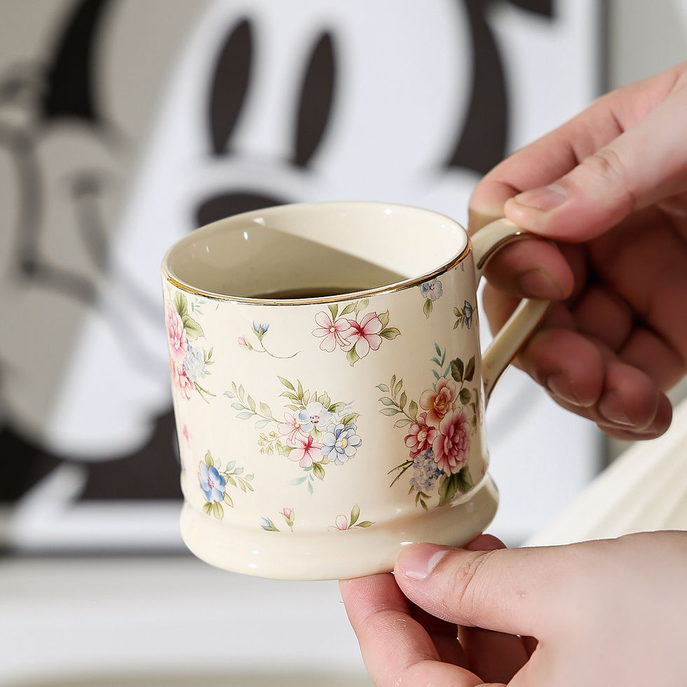 Thumbnail: European Light Luxury Floral Mug High Value Retro Home Coffee Cup Ins Style Gold