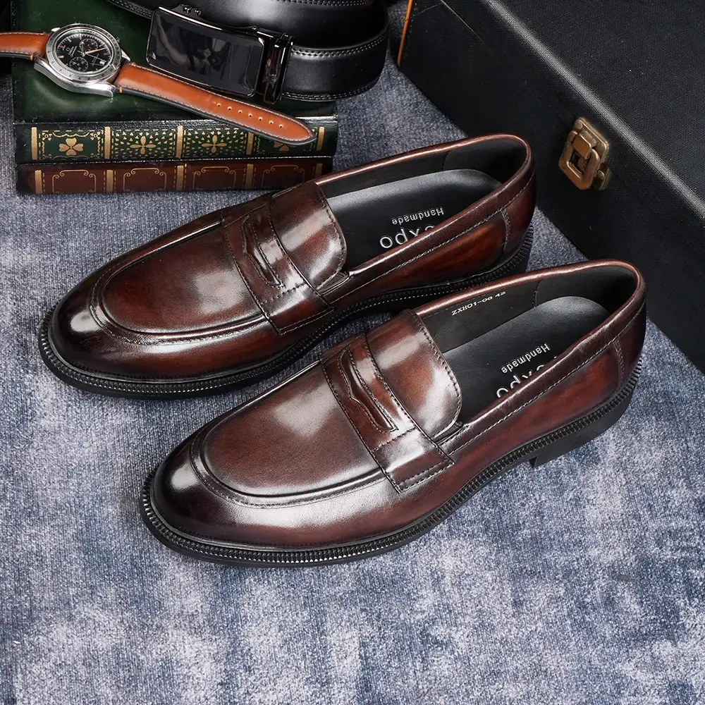 Men's Formal Leather Shoes British Style Oxford Loafers Round Toe Breathable Non