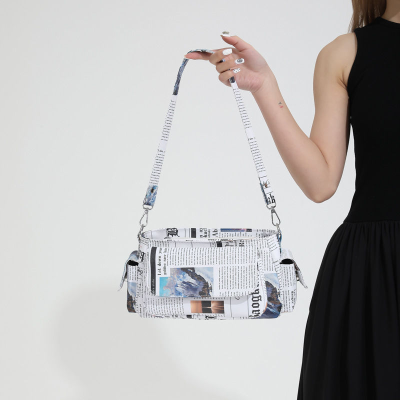 Women's handbag Newspaper Printing Shoulder Bag Summer Bag Women's Underarm Bag