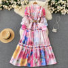 Summer Boho O-Neck Tunic Slim Casual Maxi Dress For Women Lantern Sleeve Empire