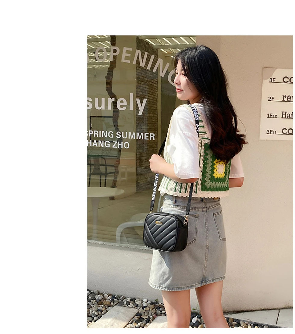 Thumbnail: High quality women's PU rolling strip camera bag shoulder bag mobile phone bag c