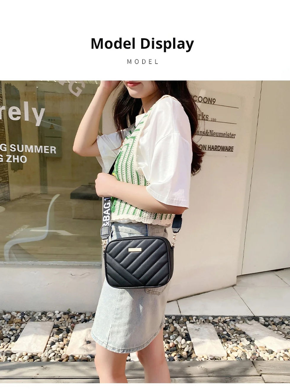 Thumbnail: High quality women's PU rolling strip camera bag shoulder bag mobile phone bag c