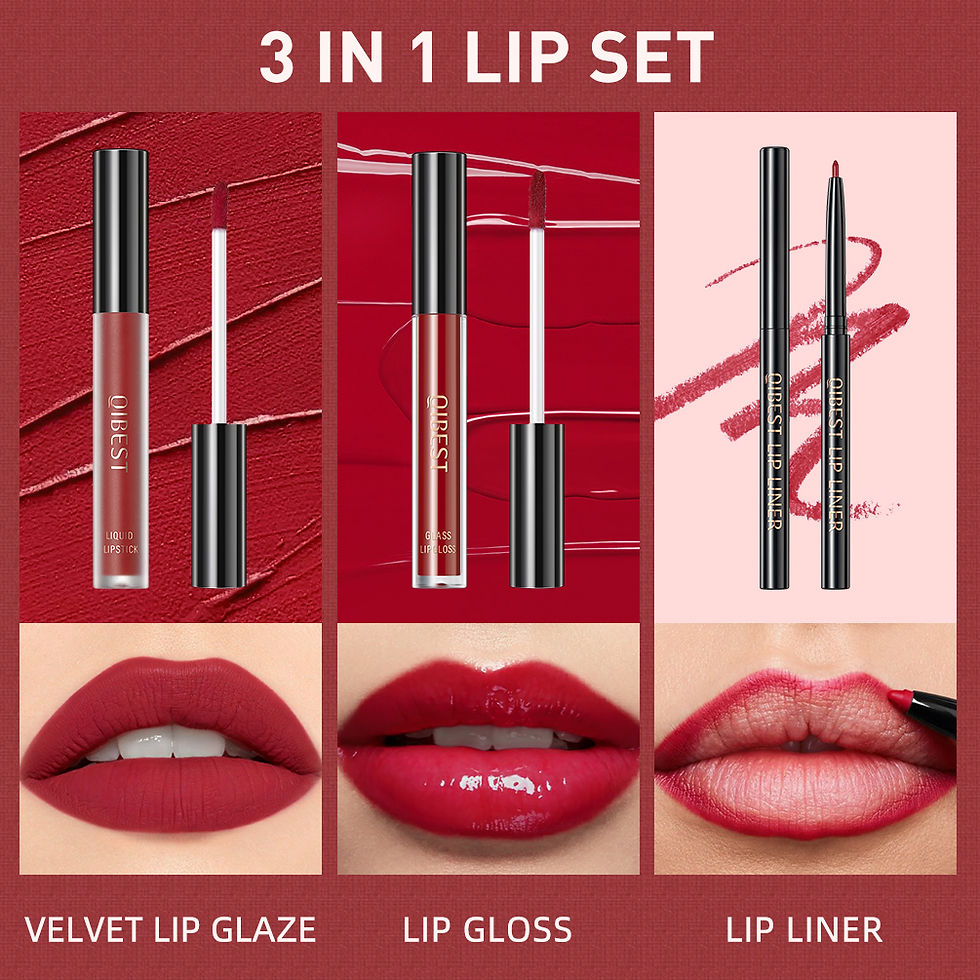 Thumbnail: 3pcs Matte Liquid Lipstick+Lip Liner Set Lip Glaze Makeup Nude Black Red Velvet 