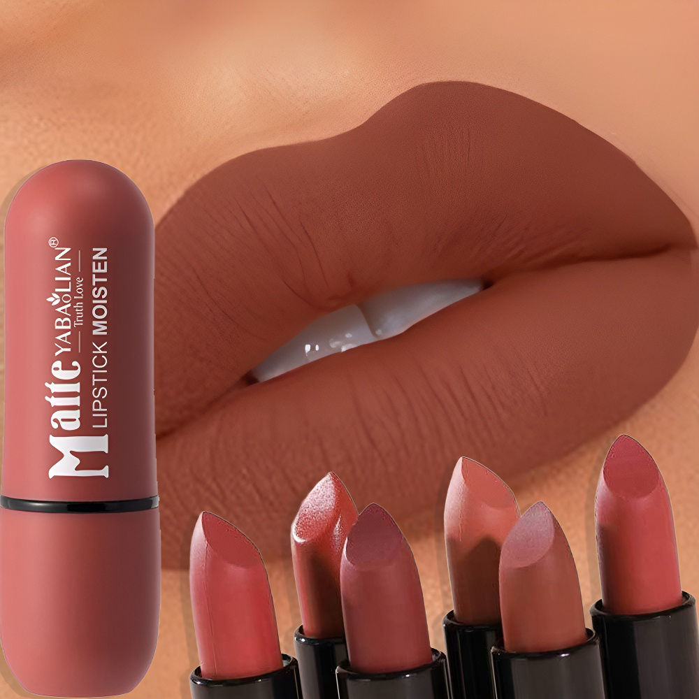 6 Colors Matte Waterproof Velvet Sexy Crimson Lipstick Nude Brown Smooth Pigment