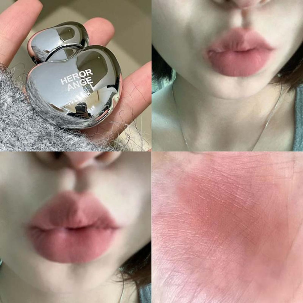 Thumbnail: Peach Heart Silky Matte Lipgloss&Blush Low-saturation Gray Pink Liquid Lipstick 