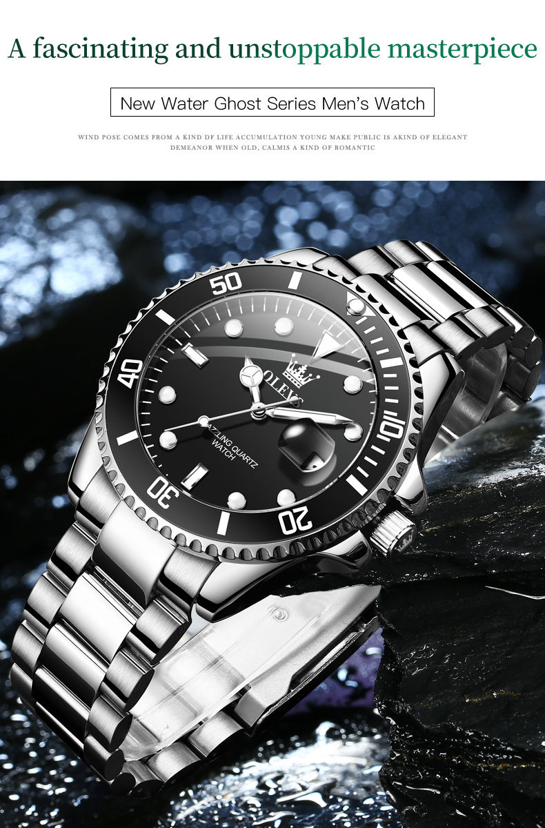 Thumbnail: OLEVS Men's Watch Luxury Top Brand One-Way Rotating Outer Ring Design Quartz Wat