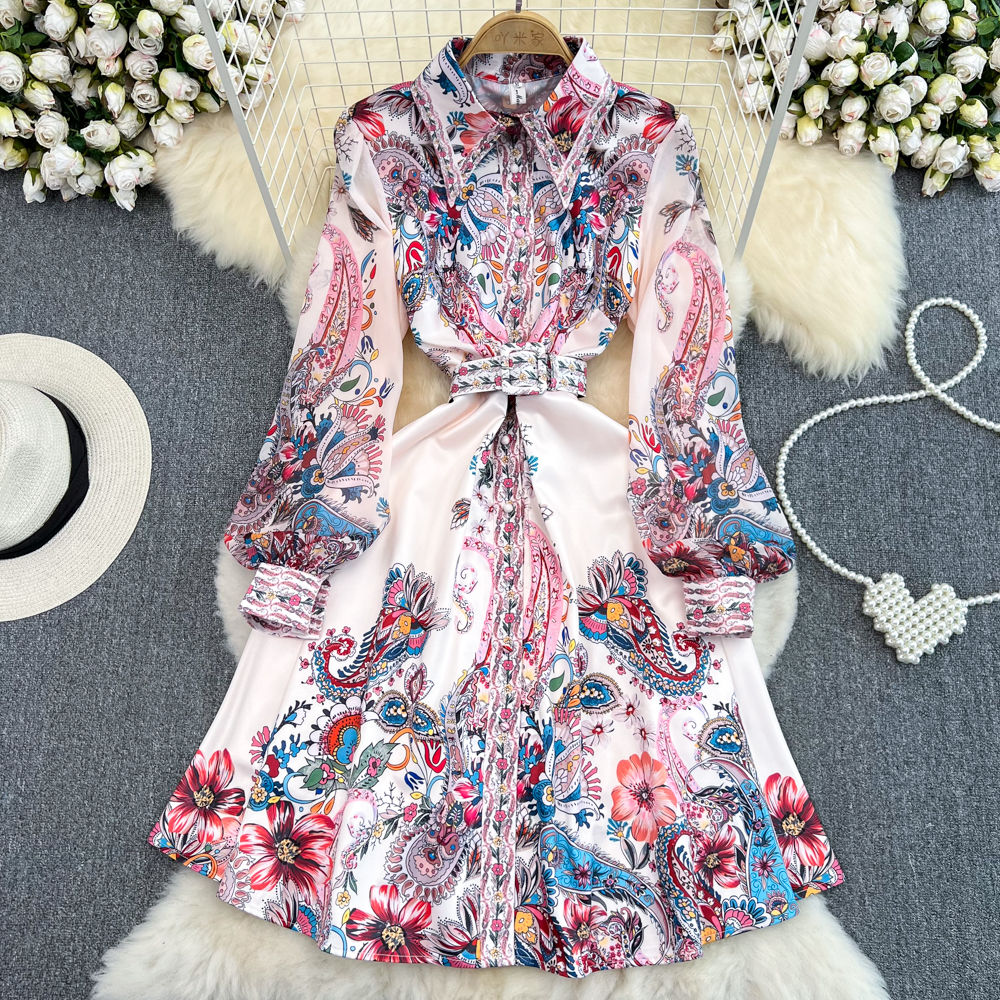Spring/Autumn 2025 Retro Court Style Long Sleeve Turn-Down Collar Waist Cinching