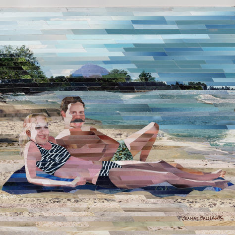 A couple lying on the beach.