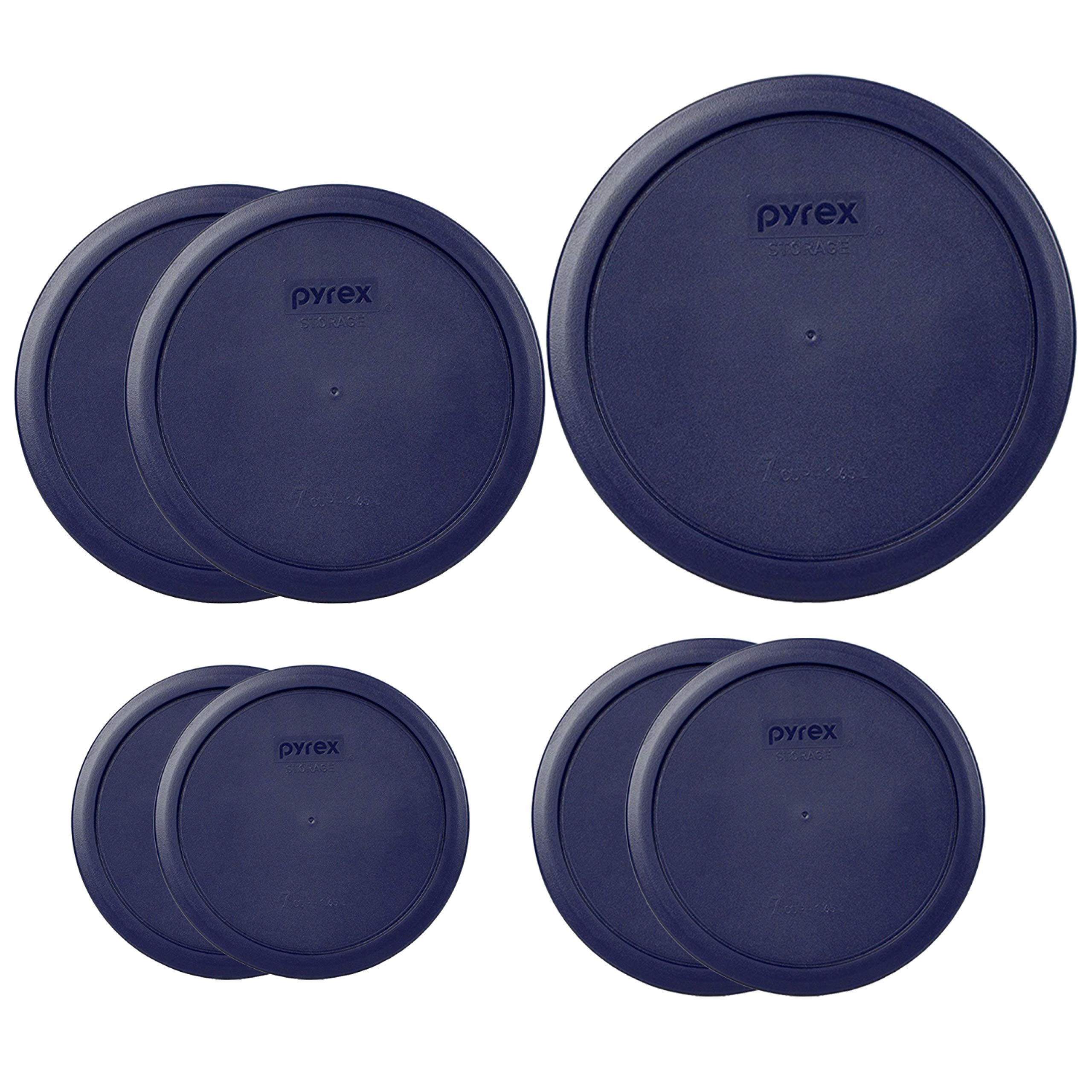 Pyrex Bundle - 7 Items: (1) 7402-PC 6/7-Cup Blue Lid (2) 7201-PC 4-Cup Blue Lids