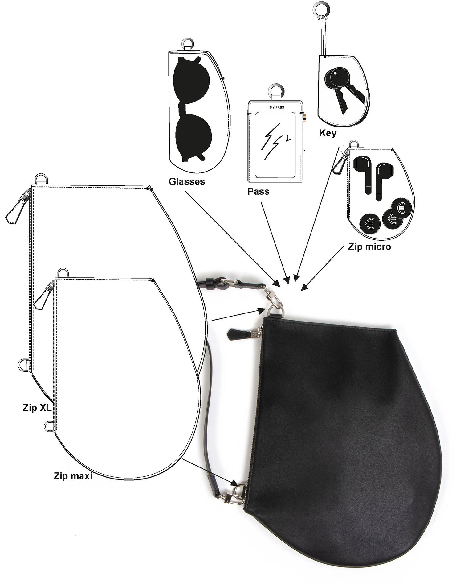 Crossbody bag- sac banane- sac à porter en dessous ou au dessus de la veste- sac léger- cuir de haute qualité - sac minimaliste-organisation exterieure