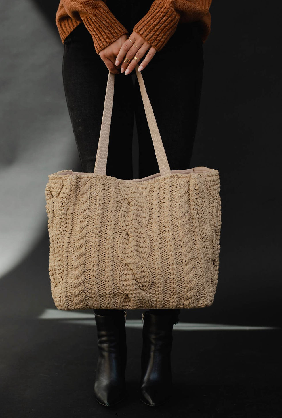 Tan Cable Knit Tote