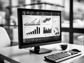 Black and White Computer Monitor with Analytics on Screen