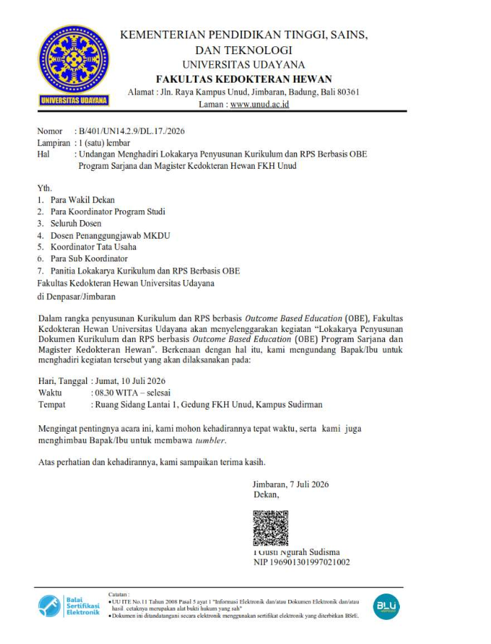 Lokakarya Penyusunan Kurikulum dan RPS Berbasis OBE Program Sarjana dan Magister Kedokteran Hewan FKH Unud