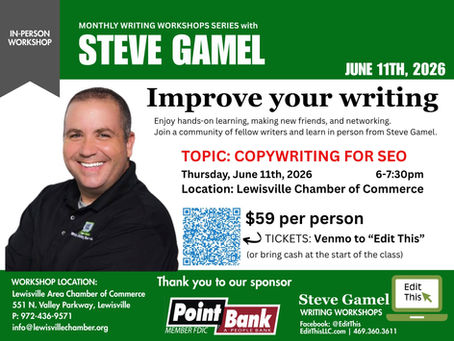 Upcoming Event: Steve Gamel Writing Workshops, Class No. 26
