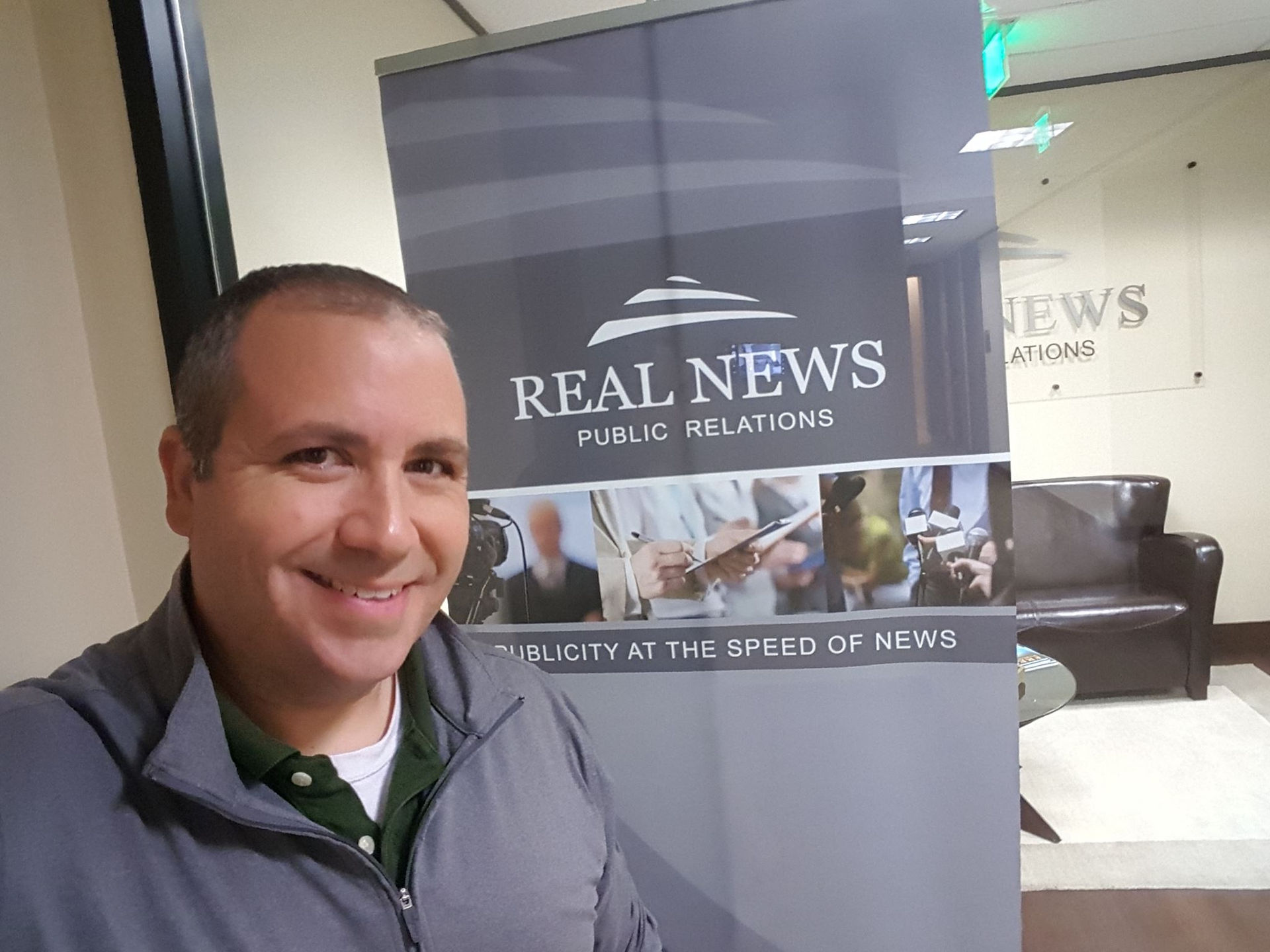 Getting ready for a radio interview.