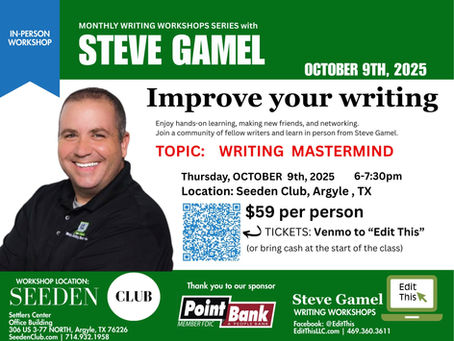 Upcoming Event: Steve Gamel Writing Workshops, Class No. 20